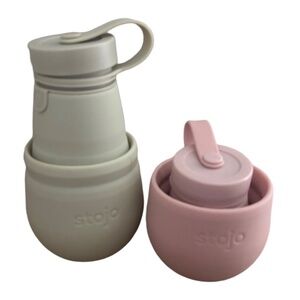 Bundle of 2 STOJO Collapsible Reusable Water bottles -Pink and gray - 20 oz.